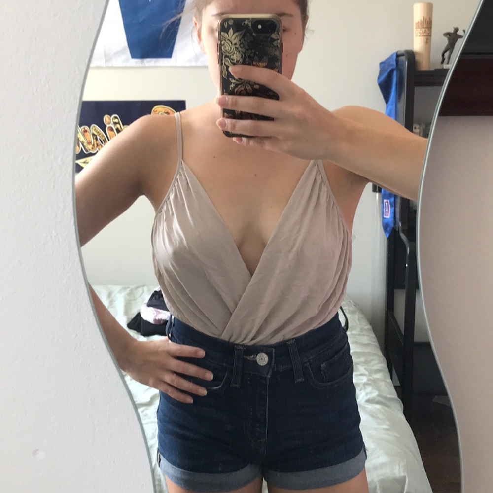 Nude deep V body suit